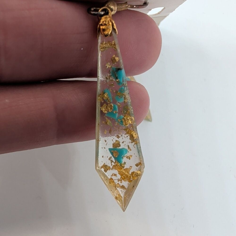 (3) Pair Pierced 23K Hammered Gold inside Dangle Earrings Arrowhead Blue Purple - Picture 14 of 15